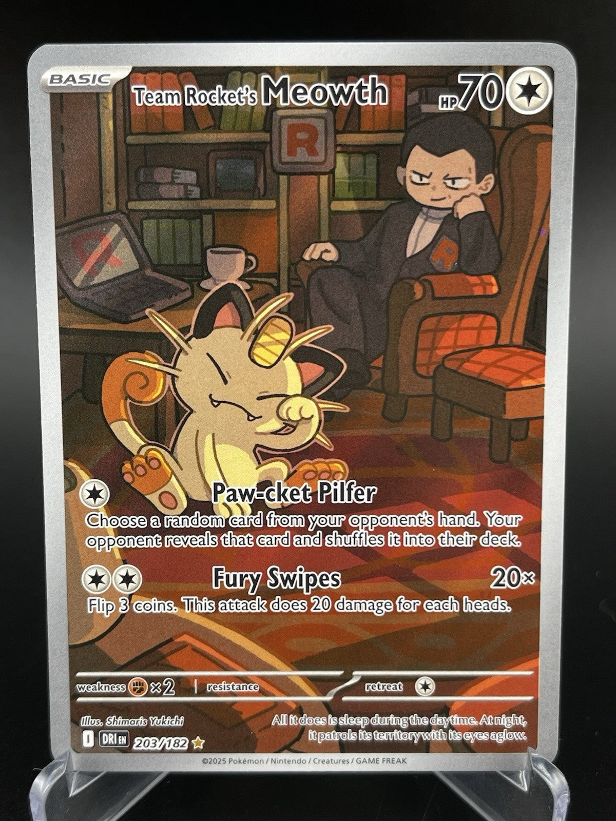 Team Rocket's Meowth 203/182 Destined Rivals Illustration Rare Pokemon TCG NM