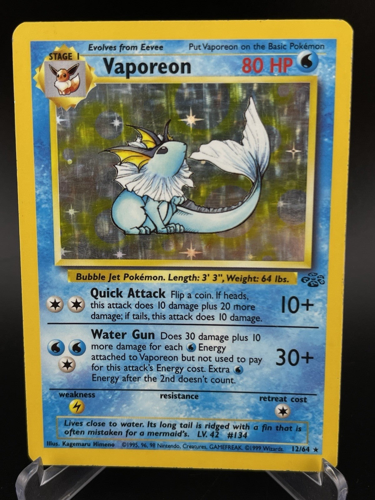 Vaporeon 12/64 Jungle Holo Rare 1999 WOTC Pokemon TCG Card PL
