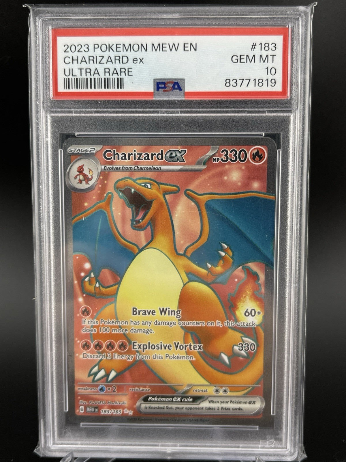 PSA 10 Gem Mint Charizard EX 183/165 Ultra Rare Full Art 151 Pokemon TCG Card