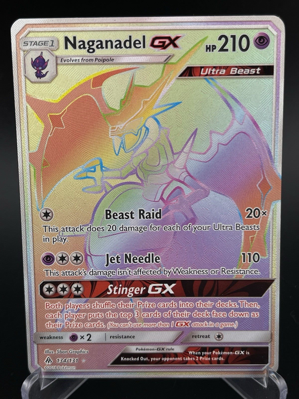 Naganadel GX 134/131 Sun Moon Forbidden Light Rainbow Hyper Rare Pokemon TCG VLP