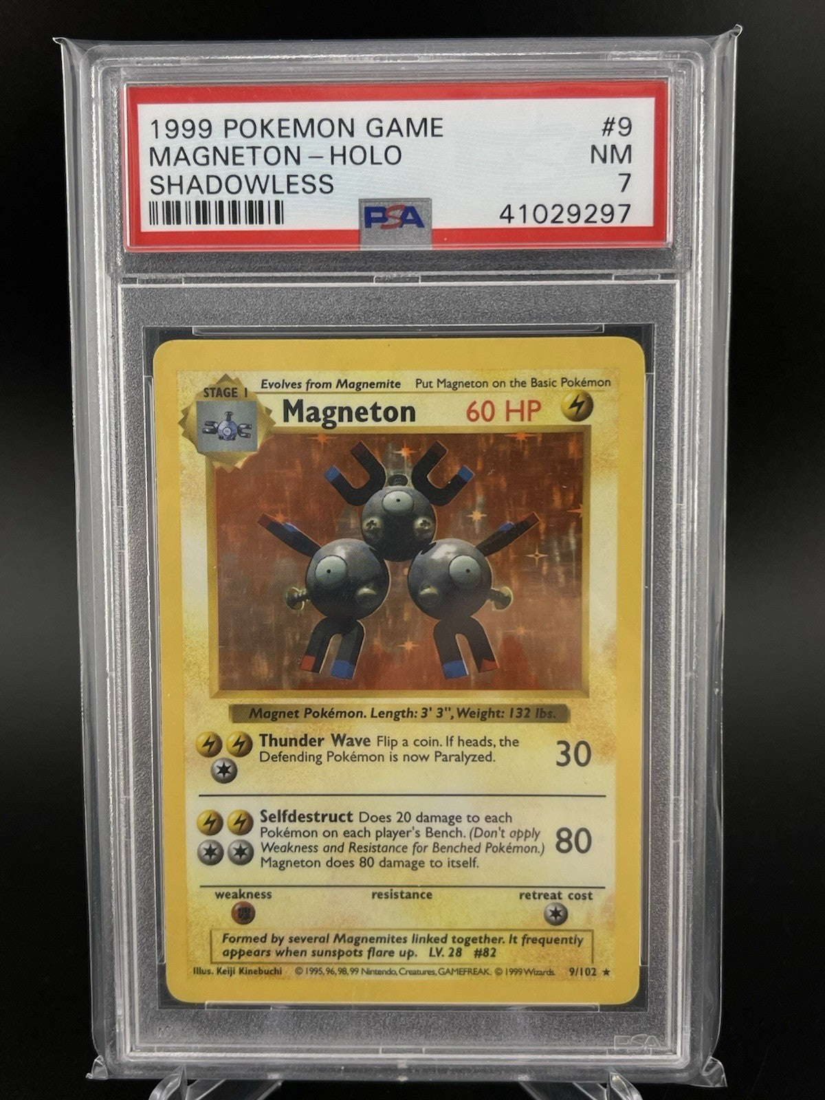 PSA 7 NM Magneton 9/102 Shadowless Base Set Holo Rare 1999 Pokemon TCG Card