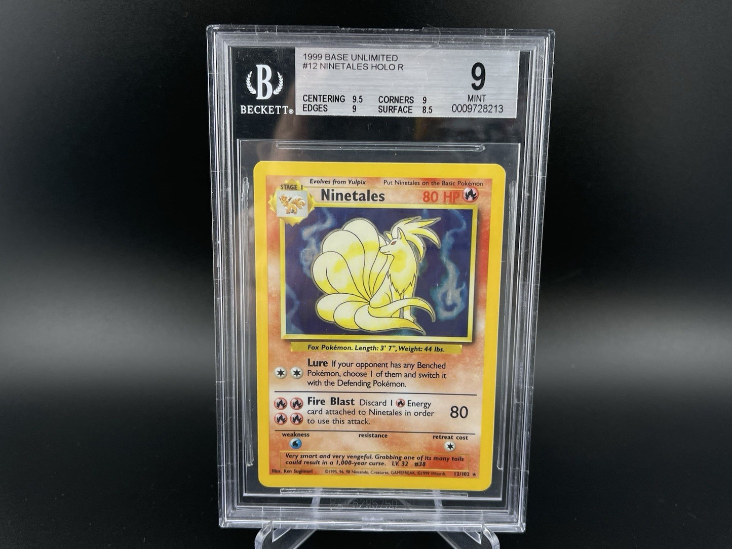 Ninetales 12/102 Unlimited Holo Rare Base Set 1999 Beckett BGS 9 Pokemon TCG