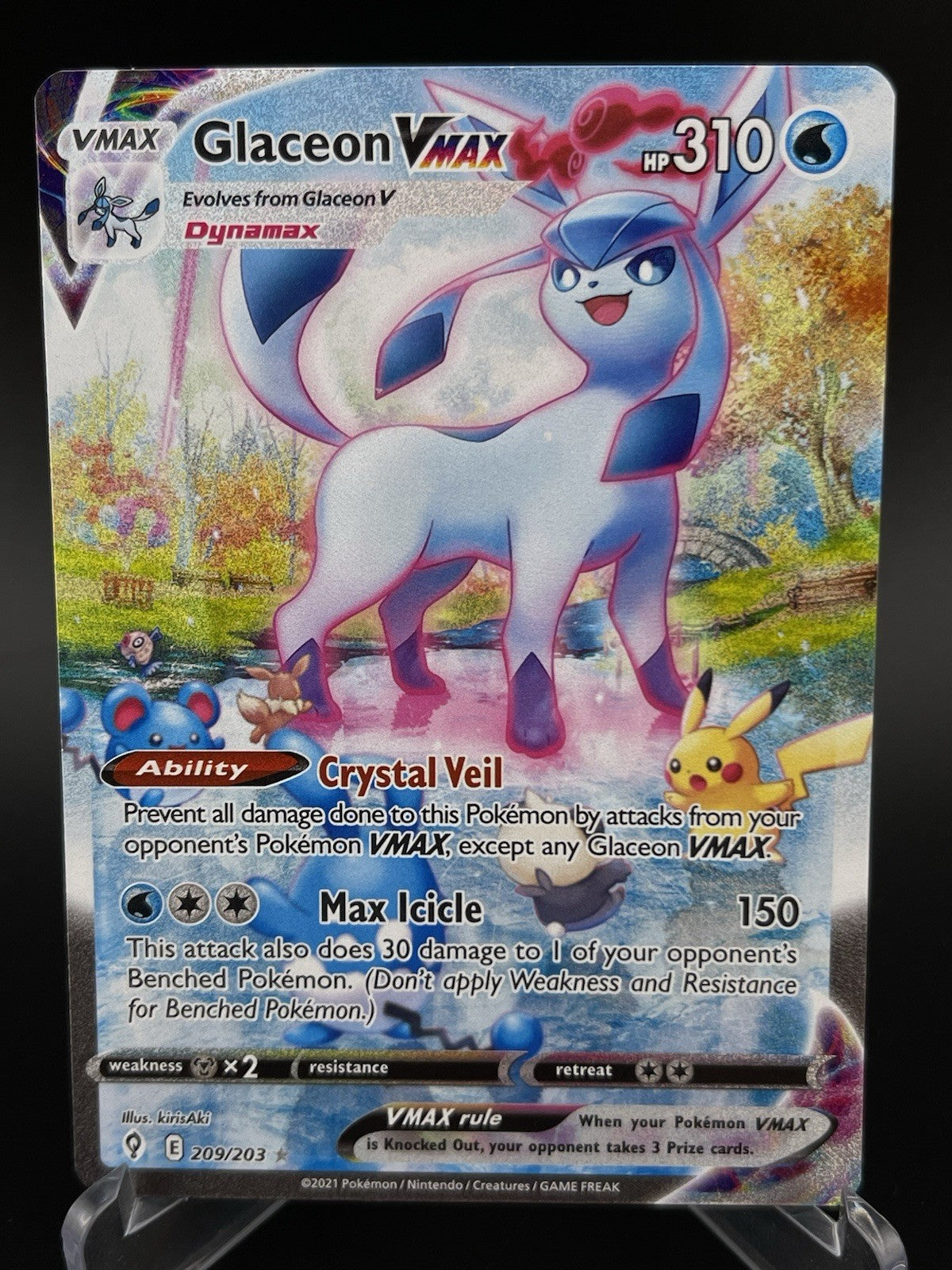 Glaceon VMAX 209/203 SWSH Evolving Skies Full Art Holo Pokemon TCG Card NM