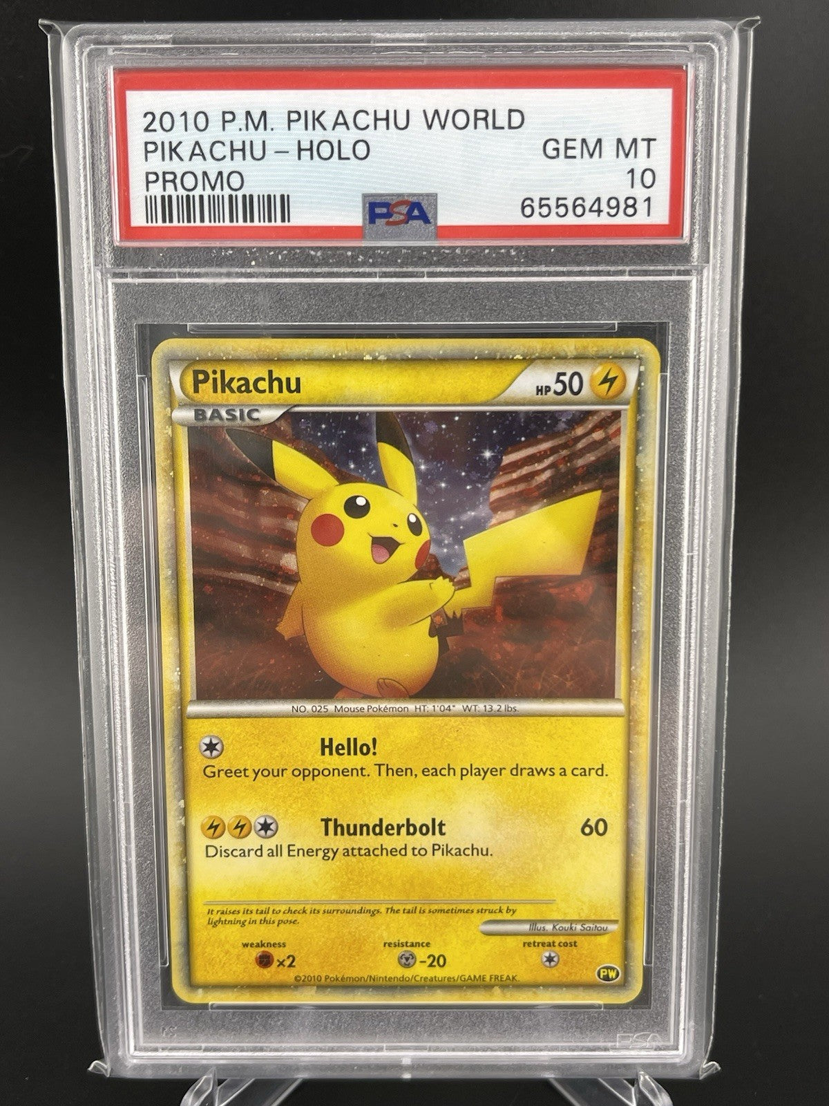 PSA 10 Gem Mint Pikachu 2010 World Promo English Pokémon TCG Card Vintage Rare