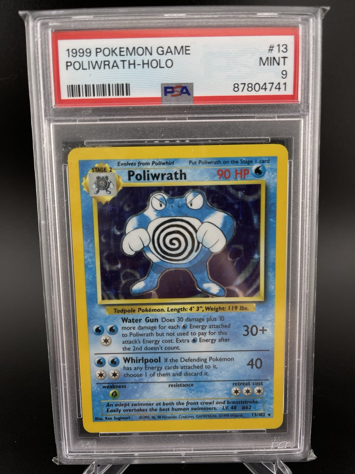 PSA 9 Mint Poliwrath 13/102 Base Set 1999 Holo Rare Pokemon TCG Card
