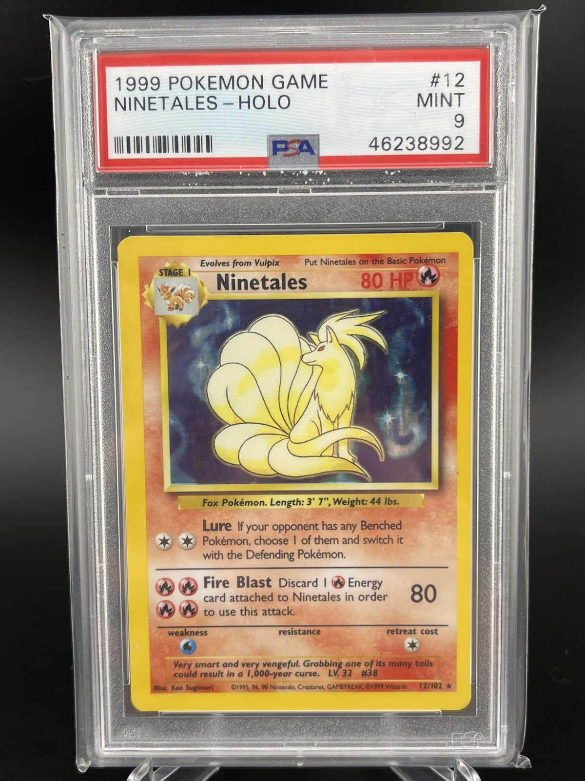PSA 9 Mint Ninetales 12/102 Base Set Unlimited Holo Rare Pokémon TCG Card