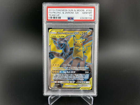 PSA 10 Gem Mint Pikachu & Zekrom GX 162/181 Sun & Moon Team Up FA Pokemon TCG