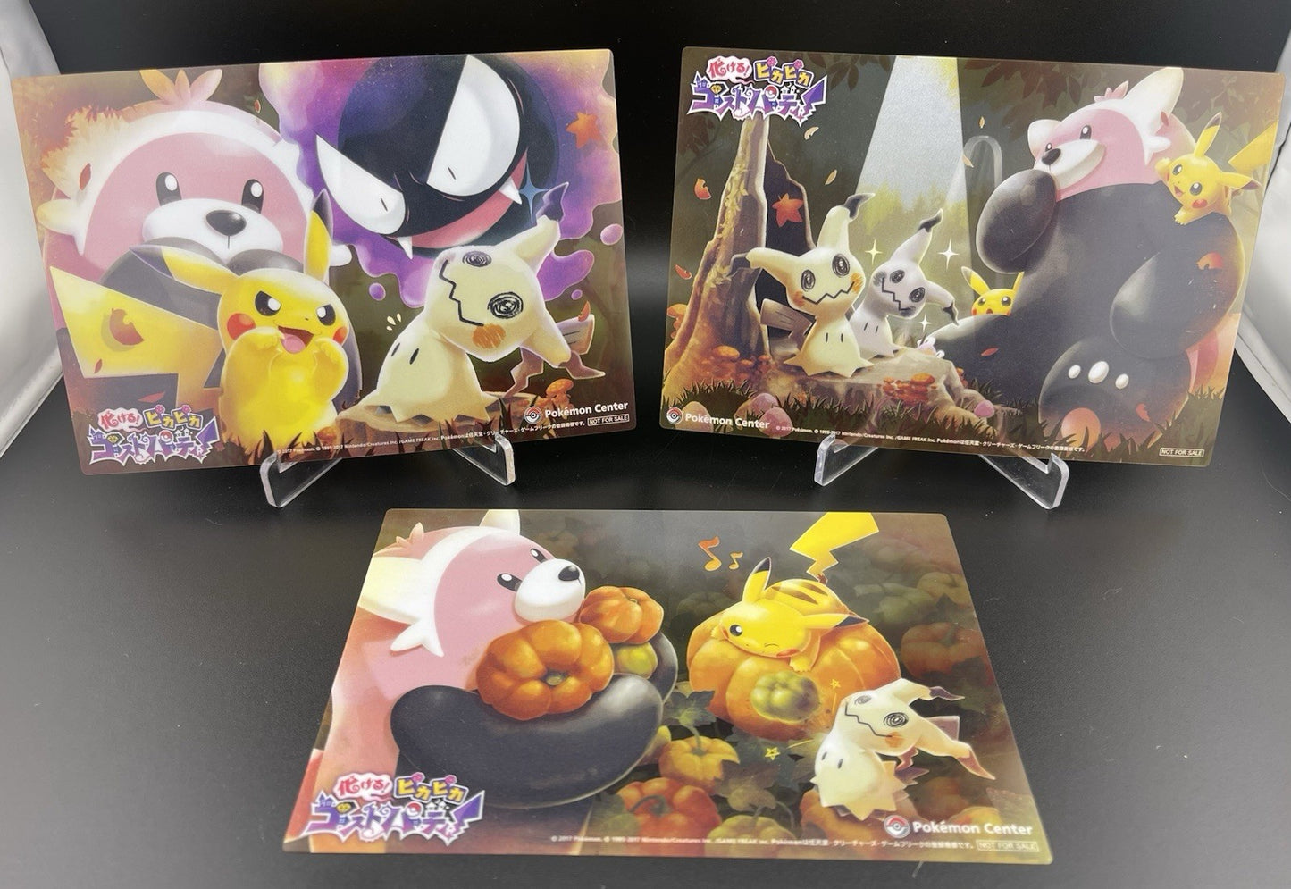 Pokemon Center Halloween 2017 Mimikyu Bewear Pikachu Clear Card 3 Set Jaoanese