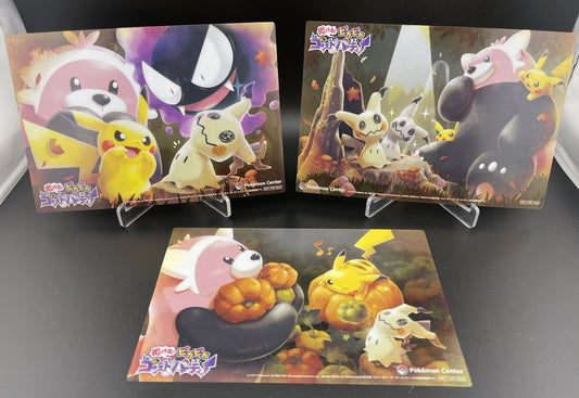 Pokemon Center Halloween 2017 Mimikyu Bewear Pikachu Clear Card 3 Set Jaoanese