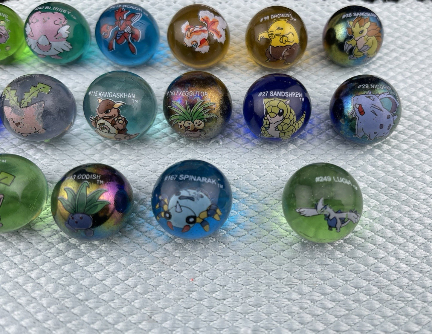 Vintage Pokémon Marbles X22 With Official Ledyba Drawstring Bag - Gyarados Lugia