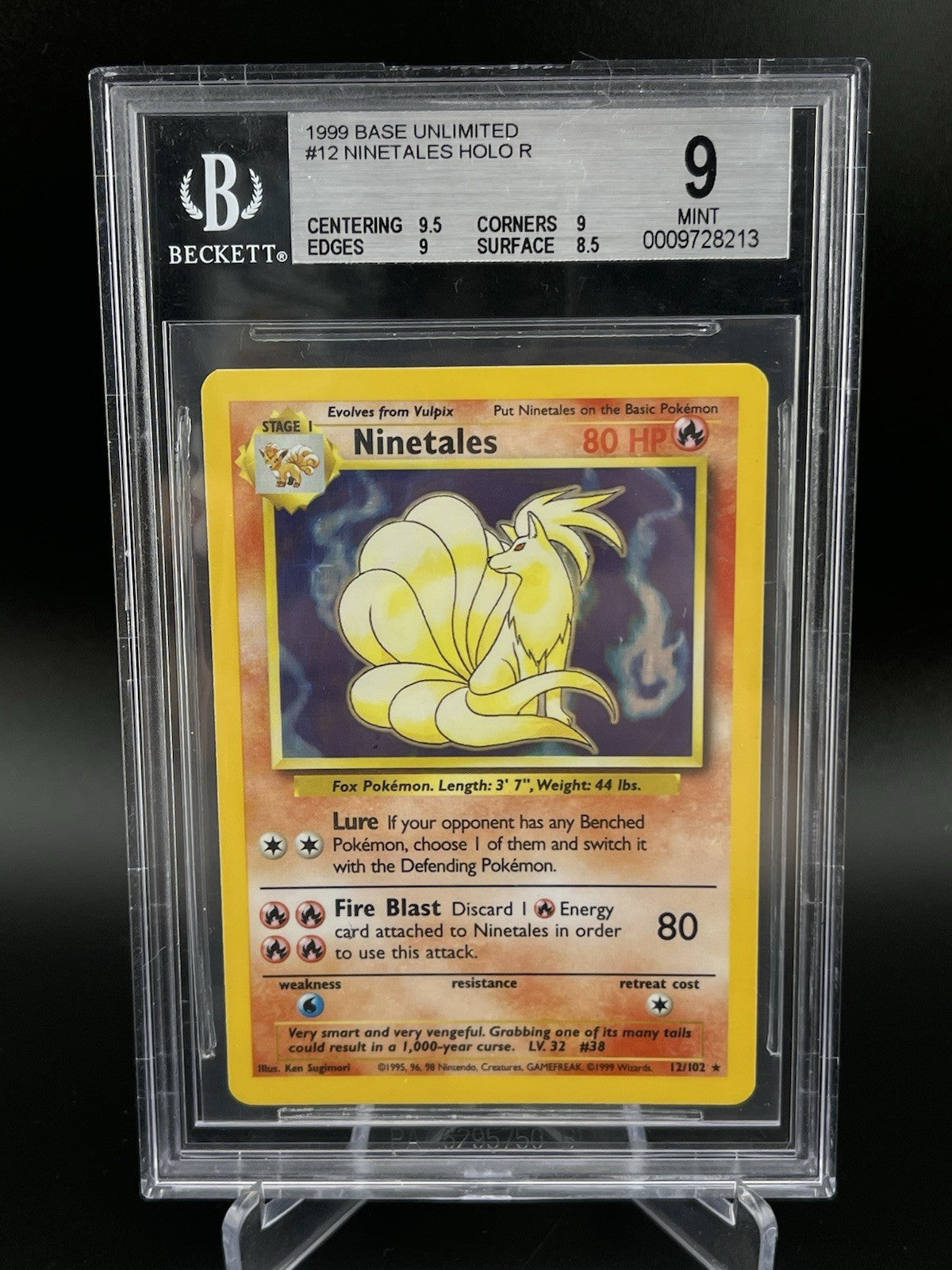 Ninetales 12/102 Unlimited Holo Rare Base Set 1999 Beckett BGS 9 Pokemon TCG