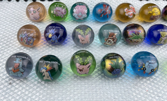 Vintage Pokémon Marbles X22 With Official Ledyba Drawstring Bag - Gyarados Lugia