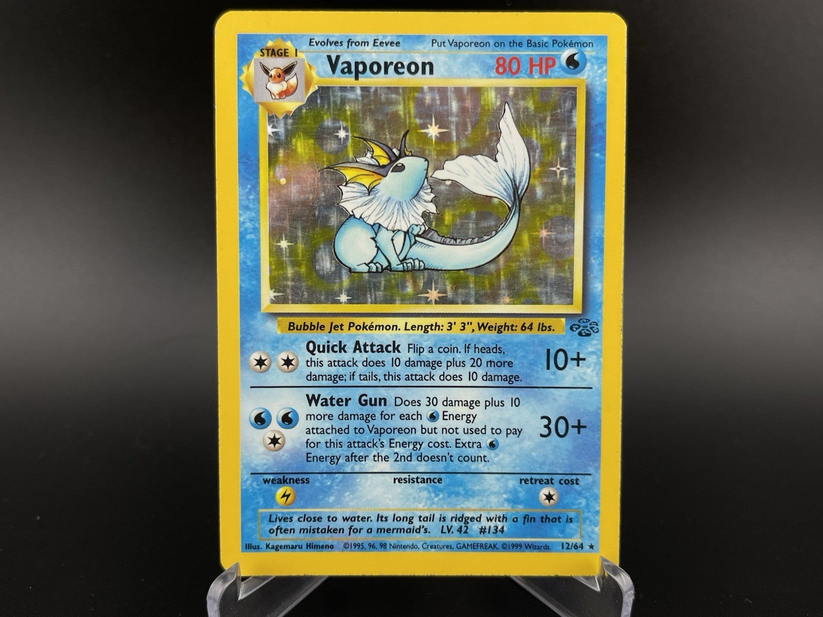 Vaporeon 12/64 Jungle Holo Rare 1999 WOTC Pokemon TCG Card PL