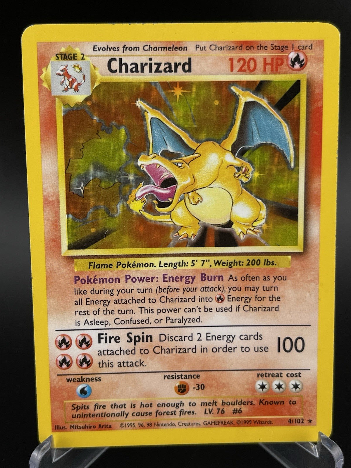 Charizard 4/102 Base Set Unlimited Holo 1999 WOTC Vintage Pokémon TCG Card MP