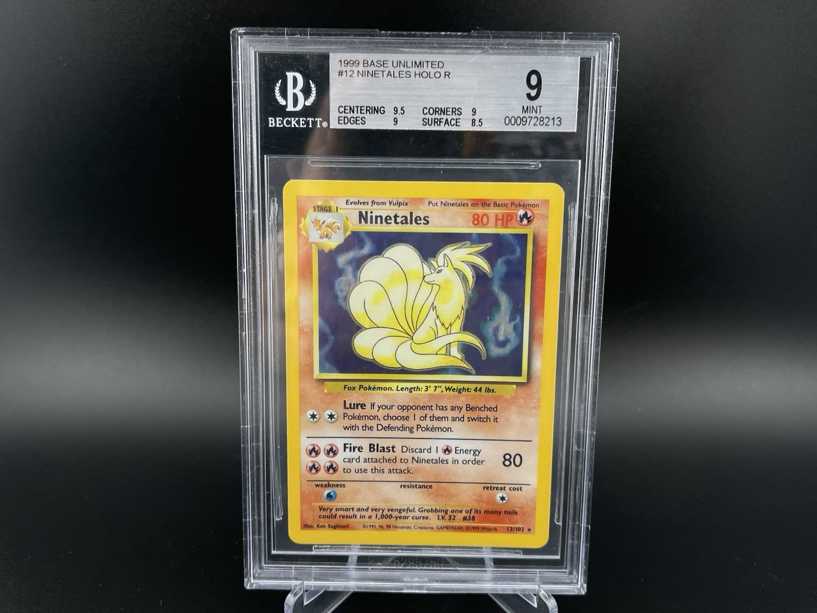 Ninetales 12/102 Unlimited Holo Rare Base Set 1999 Beckett BGS 9 Pokemon TCG