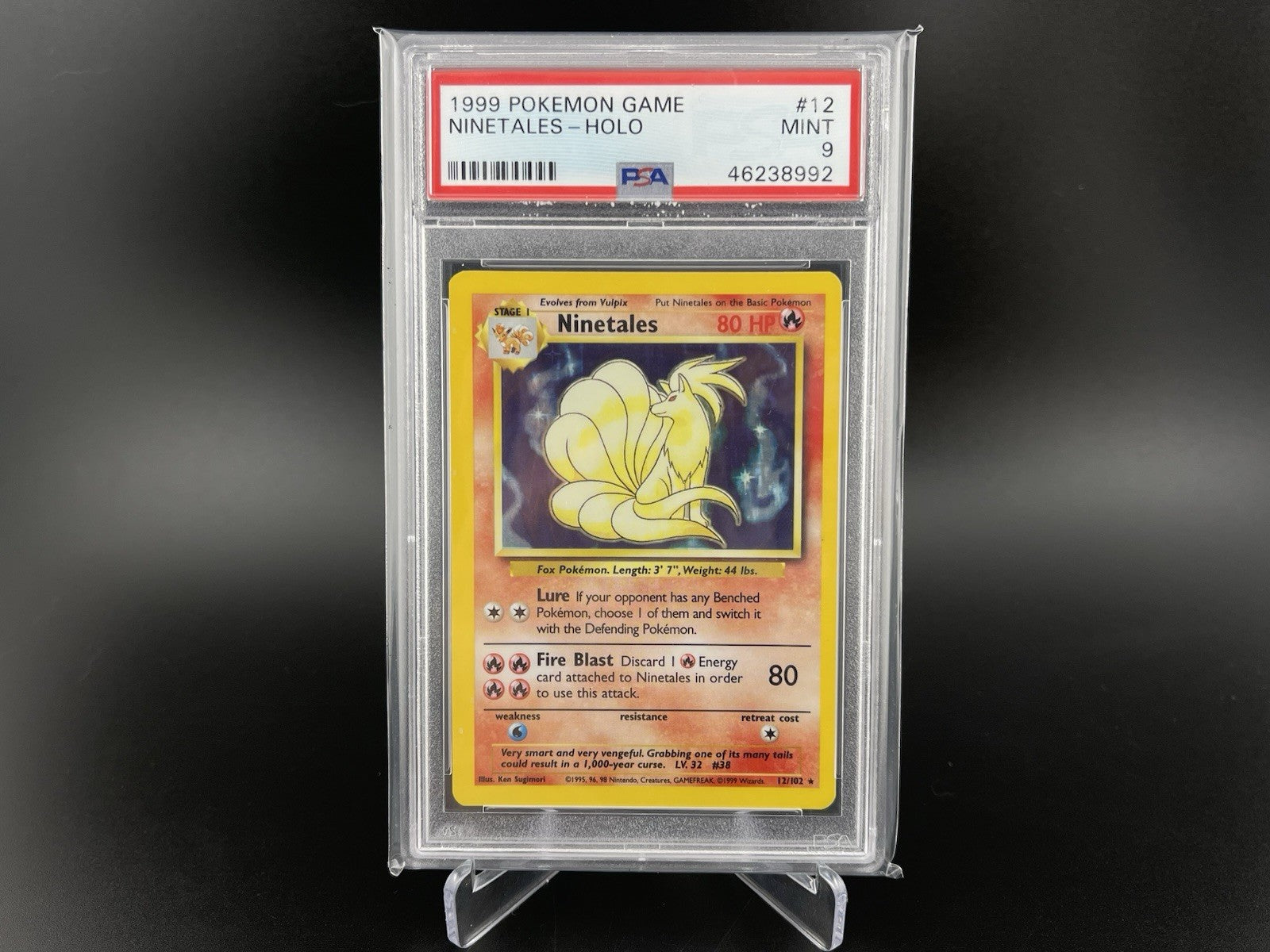 PSA 9 Mint Ninetales 12/102 Base Set Unlimited Holo Rare Pokémon TCG Card