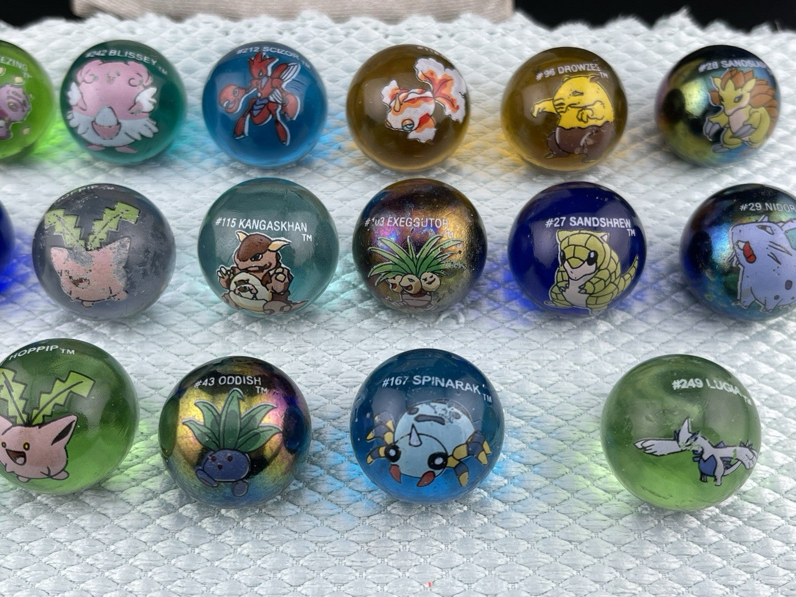 Vintage Pokémon Marbles X22 With Official Ledyba Drawstring Bag - Gyarados Lugia