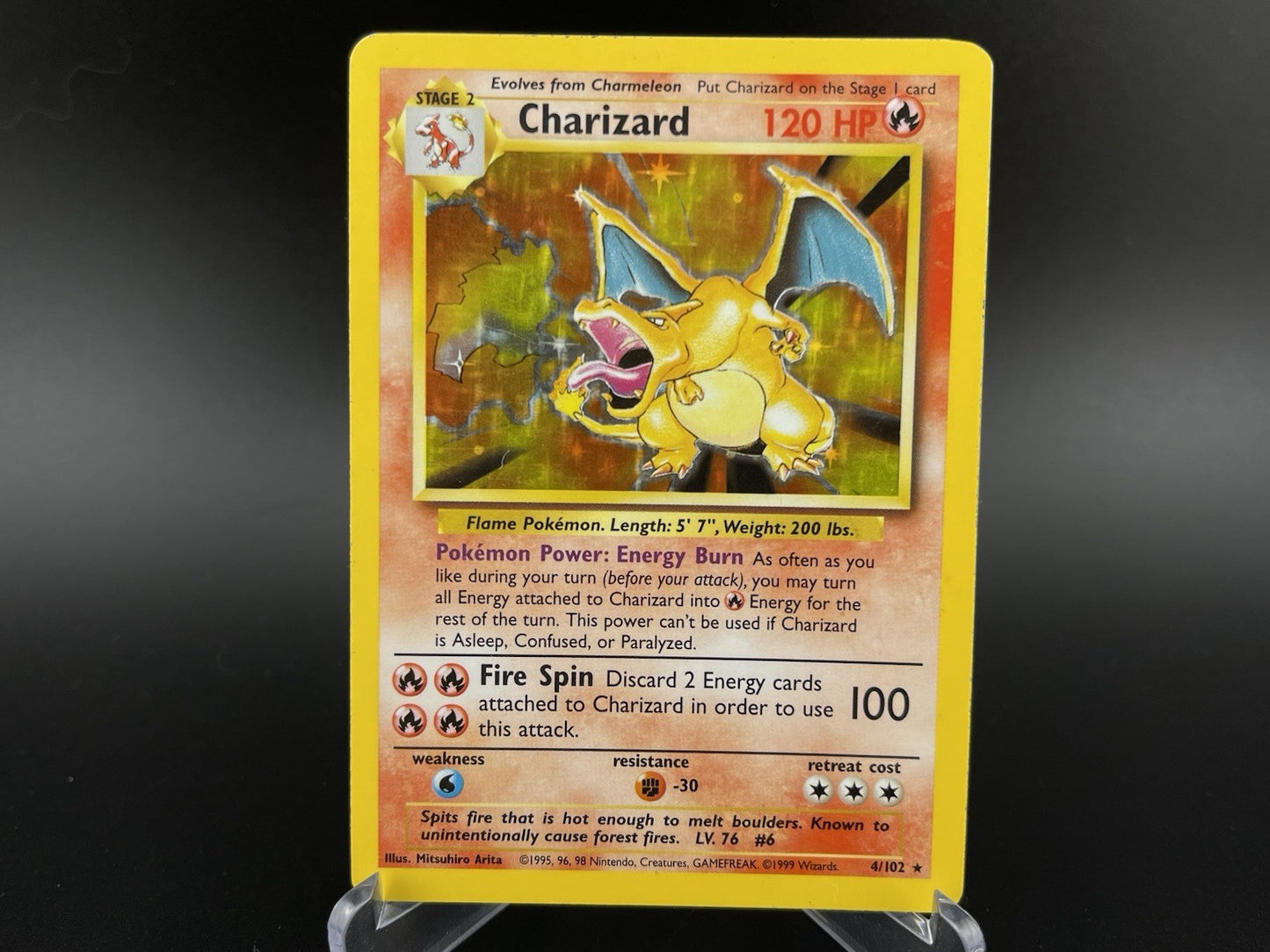 Charizard 4/102 Base Set Unlimited Holo 1999 WOTC Vintage Pokémon TCG Card MP