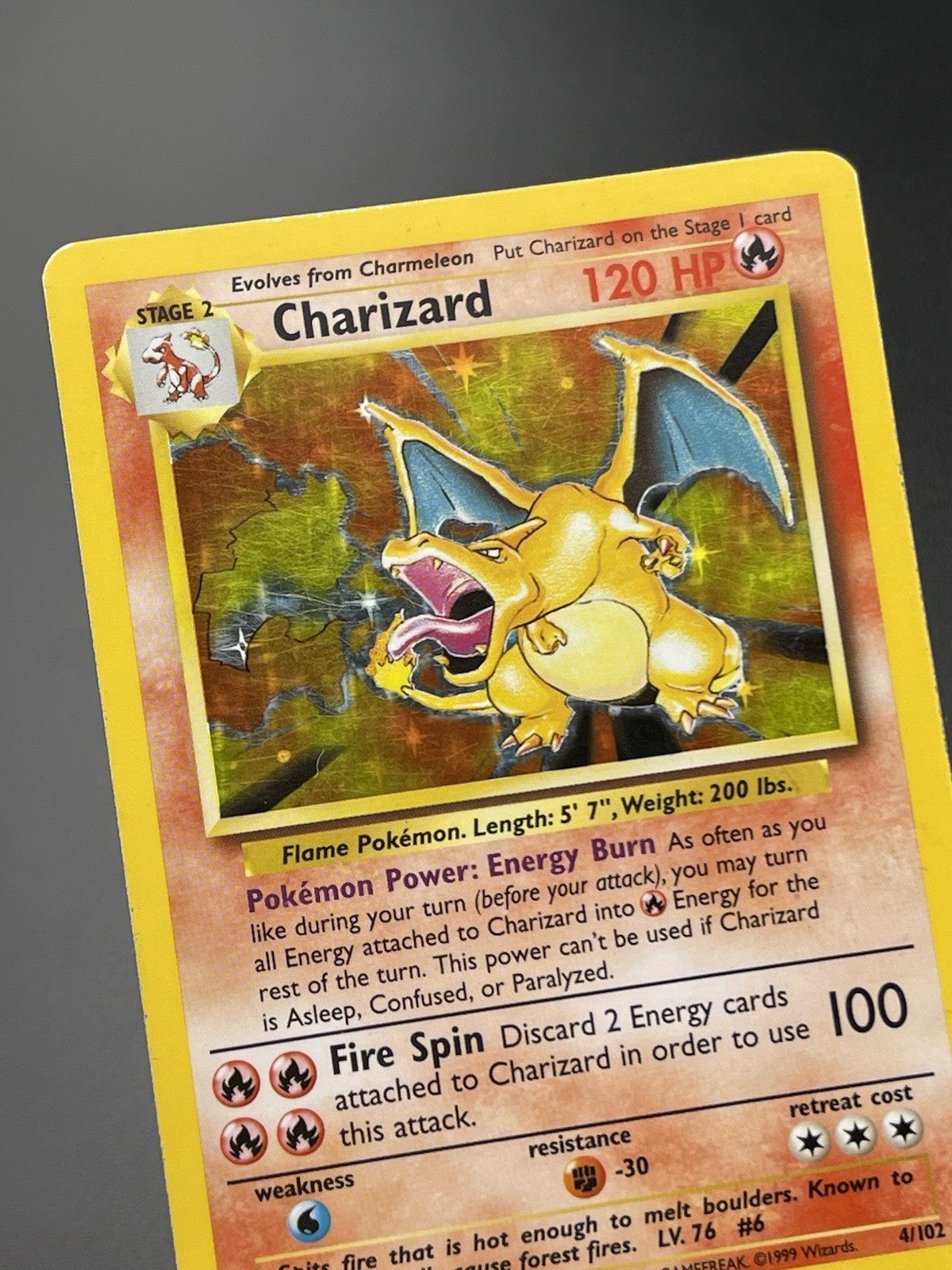 Charizard 4/102 Base Set Unlimited Holo 1999 WOTC Vintage Pokémon TCG Card MP