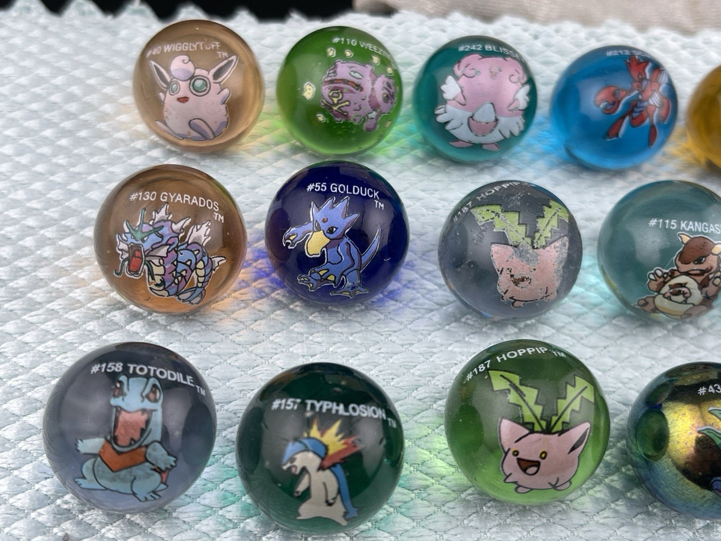 Vintage Pokémon Marbles X22 With Official Ledyba Drawstring Bag - Gyarados Lugia